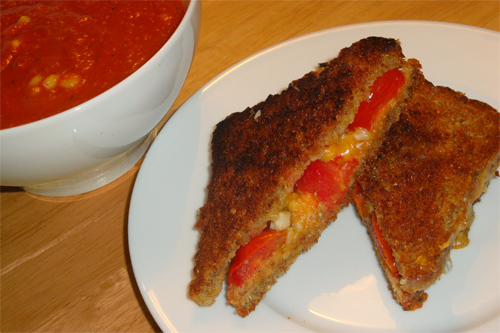 Three-Cheese Tomato Garlic Grilled Cheese Sandwiches
